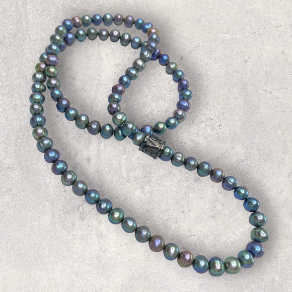 NOV9M®️ 7mm Cultured Peacock Freshwater Pearl Men’s Endless Necklace 24” - Picture 5 of 6